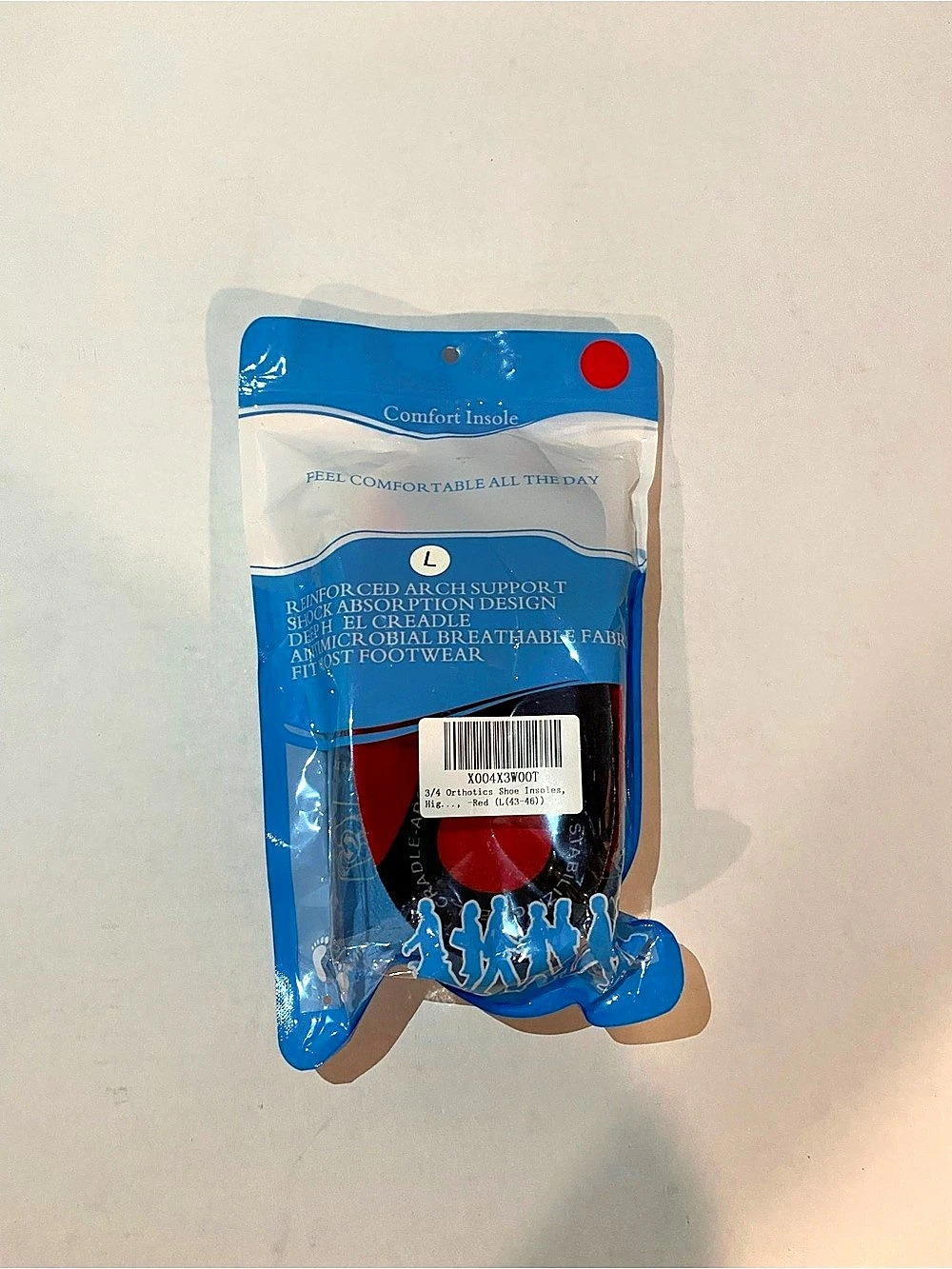 3/4 Orthotics Shoe Insoles Red & Black Large